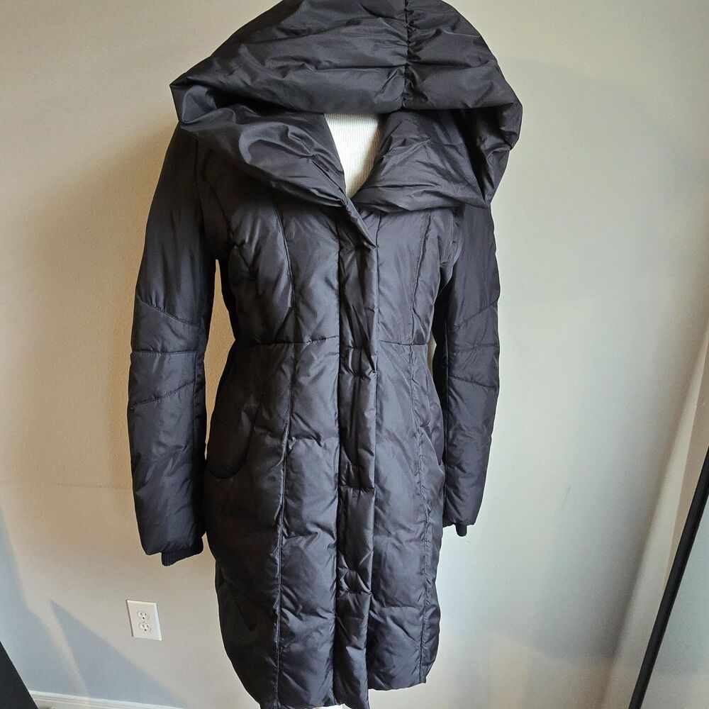 Express Long Black Puffer Jacket Coat Hooded Down Winter Quilted Size L